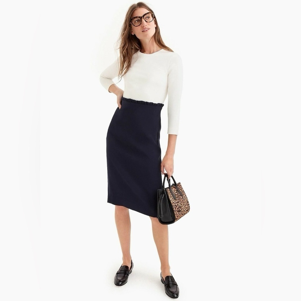 J Crew 365 Colorblock Midi Dress Ivory / Navy Size 4 Tall Business Casual Office